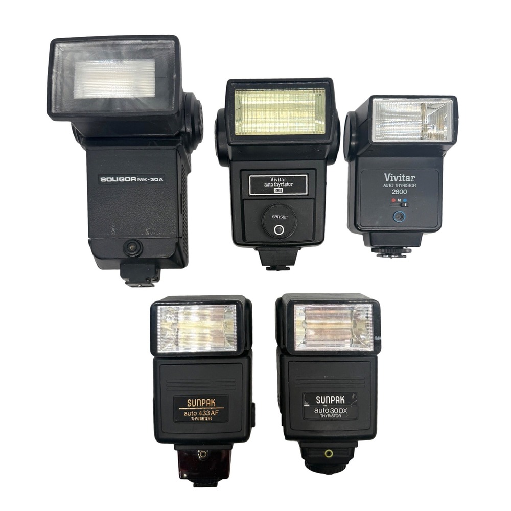 Vintage Camera Flash Lot Soligor Vivitar   Sunpak For Parts or Repair *Untested*